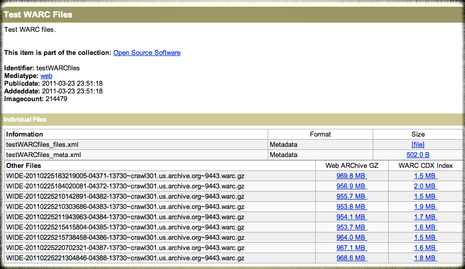 Free of charge WARC files